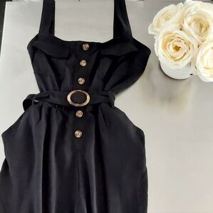 Black Strapped Jumpsuit with Square Neckline